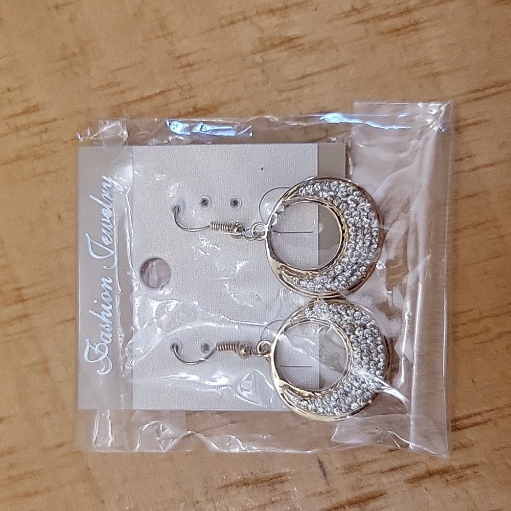 Faux Gold and Diamond Hoop Earrings - Picture 1 of 3